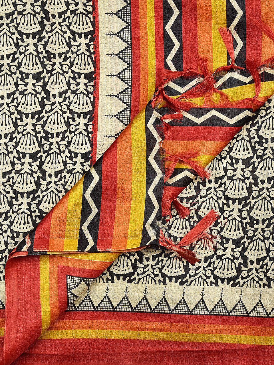 Floral Printed Black & Multicoloured Art Silk Dupatta freeshipping - Dupatta Bazaar