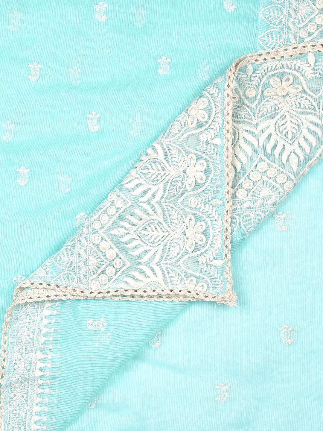 Dupatta Bazaar Woman's Embroidered Light Blue Super Net Dupatta. - Dupatta Bazaar