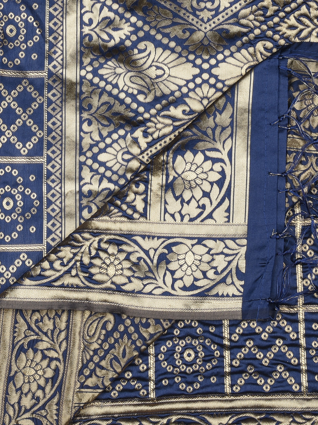 Dupatta Bazaar Woman's Navy Blue Banarasi Silk Dupatta with Bhandej design. - Dupatta Bazaar