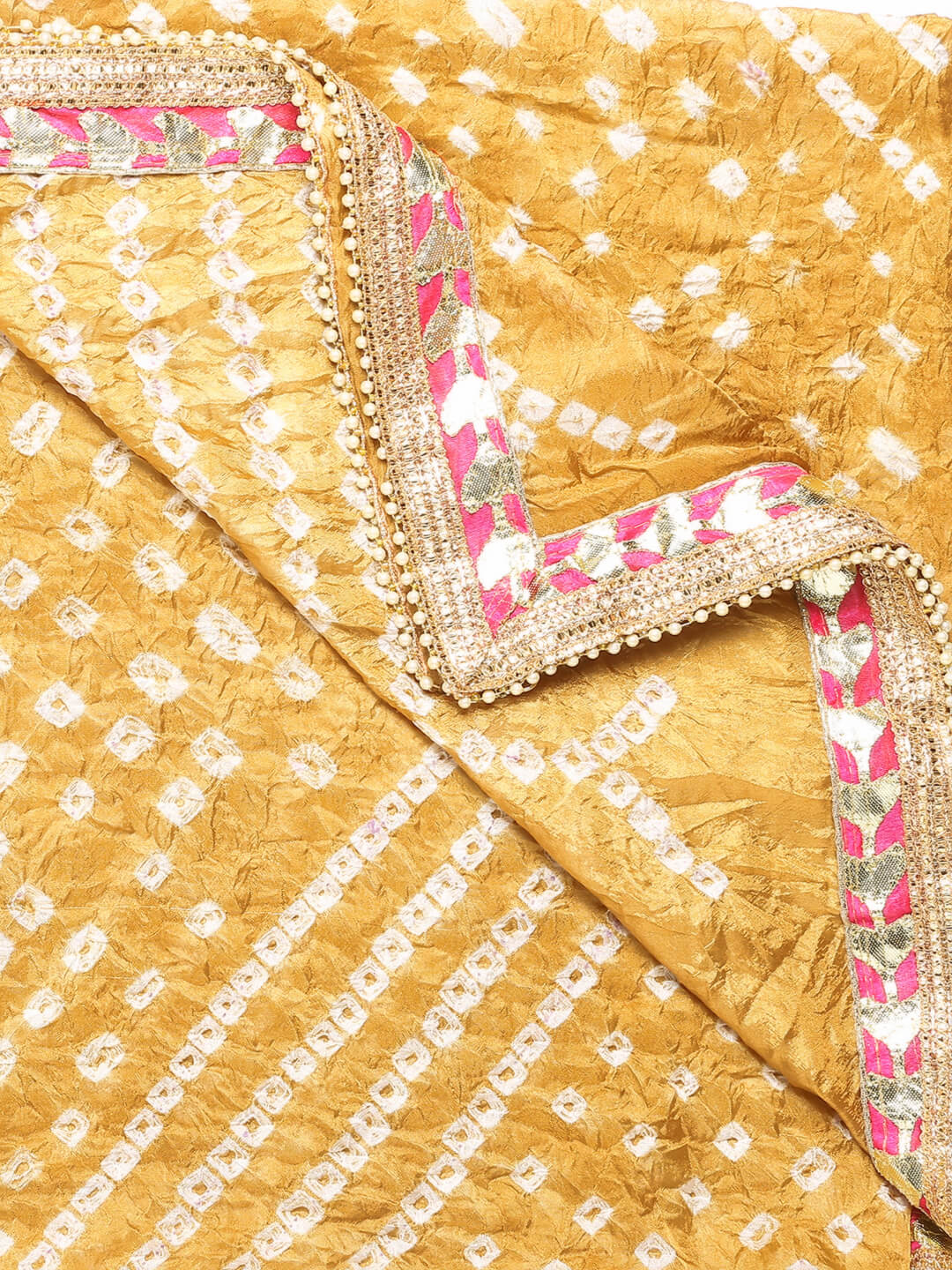 Bandhini Silk dupatta with Gotta Patti Border.