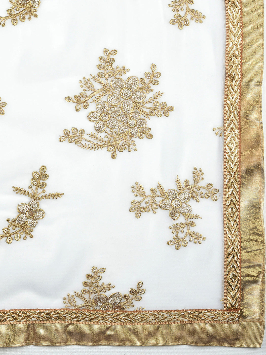 Dupatta Bazaar Woman's Embroidered White & Gold Georgette Dupatta - Dupatta Bazaar
