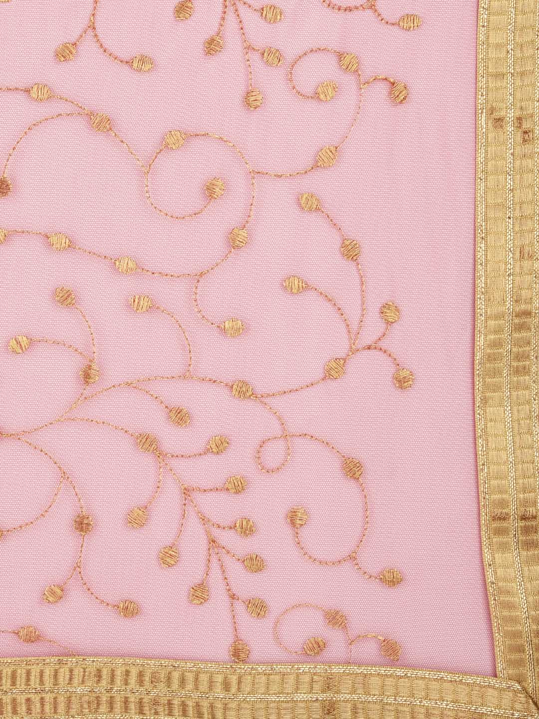 Maroon & Gold Embroidered Net Dupatta freeshipping - Dupatta Bazaar