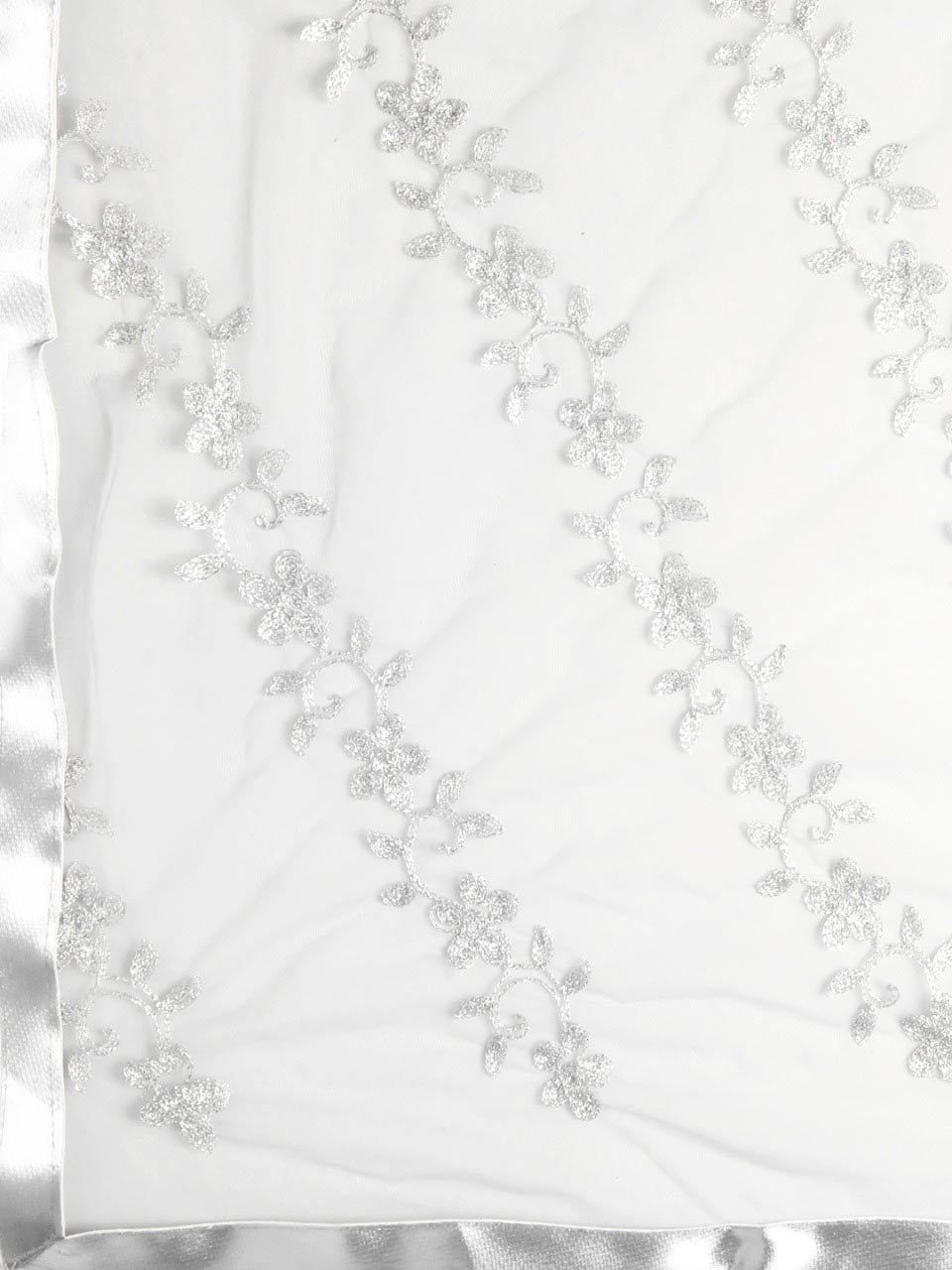 Embroidered Silver Net Dupatta with Satin Border freeshipping - Dupatta Bazaar