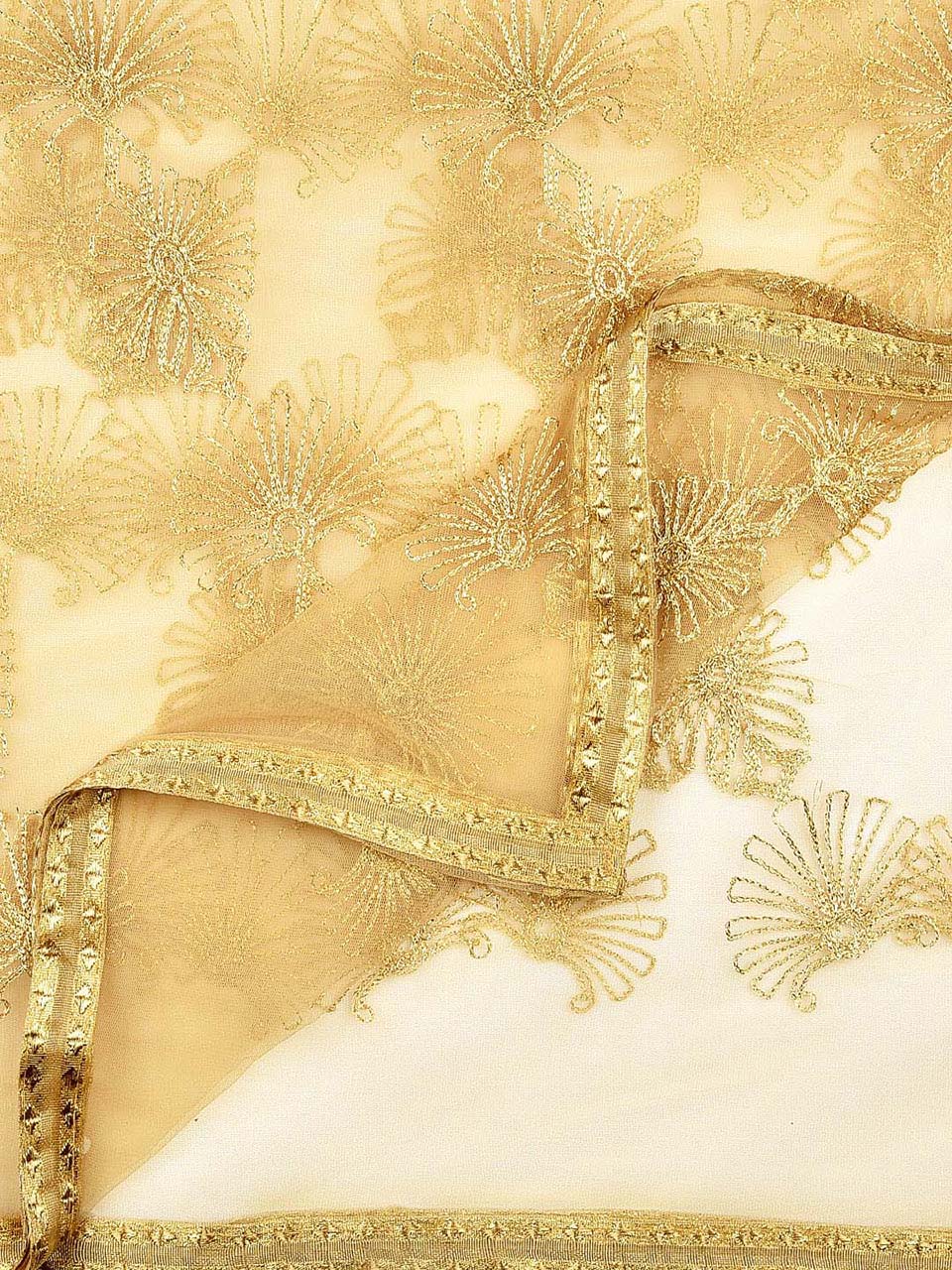 Embellished Gold Net Dupatta with ethnic Zari Motifs freeshipping - Dupatta Bazaar