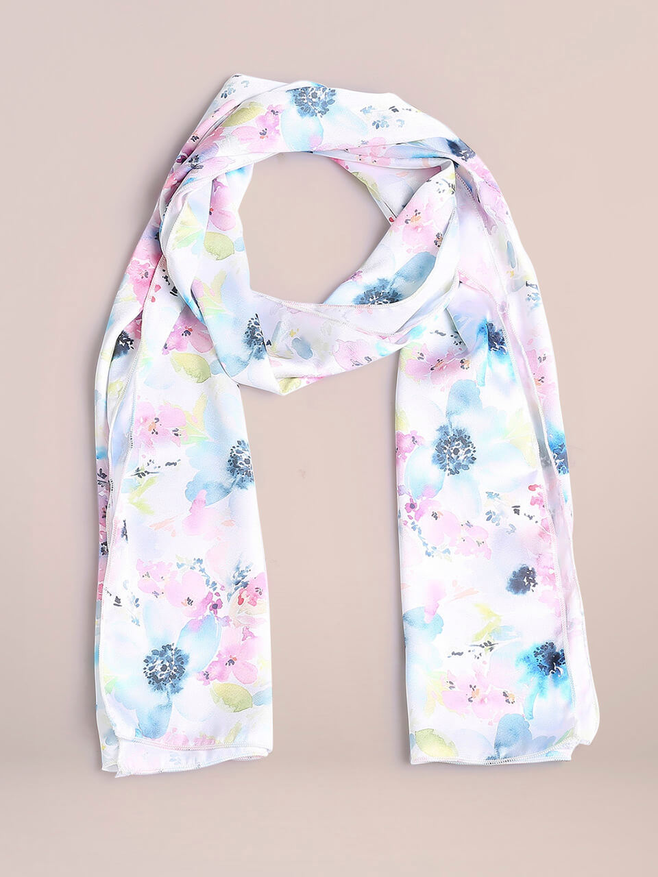 Blue & Multicolor Printed Satin Scarf 