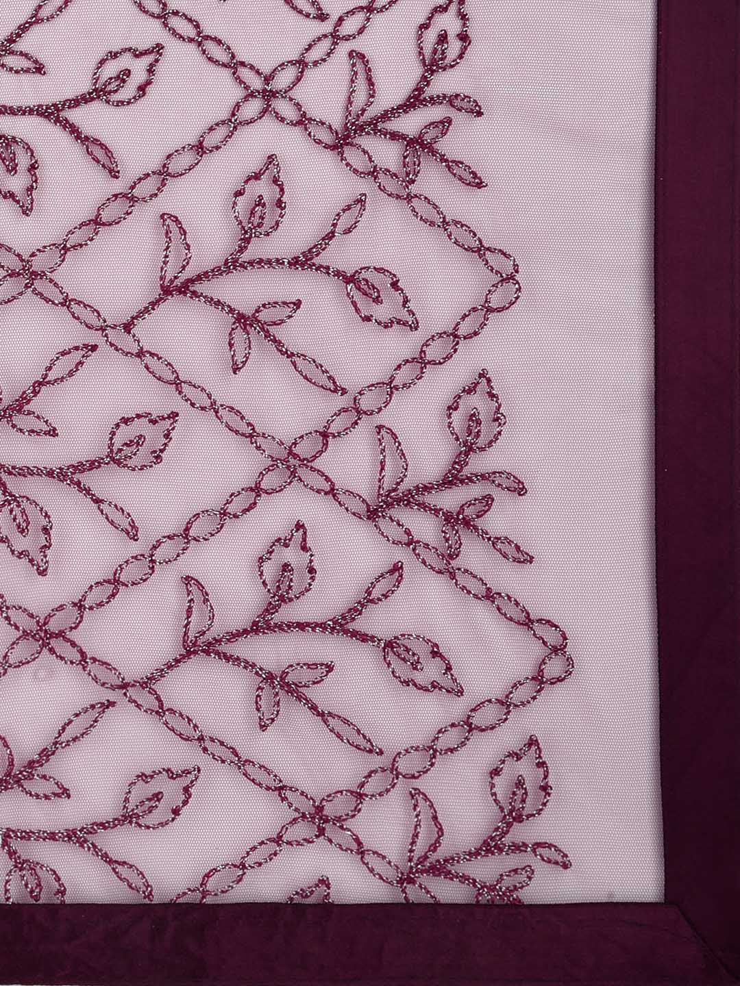 Women's Wine Embellished Net Dupatta freeshipping - Dupatta Bazaar