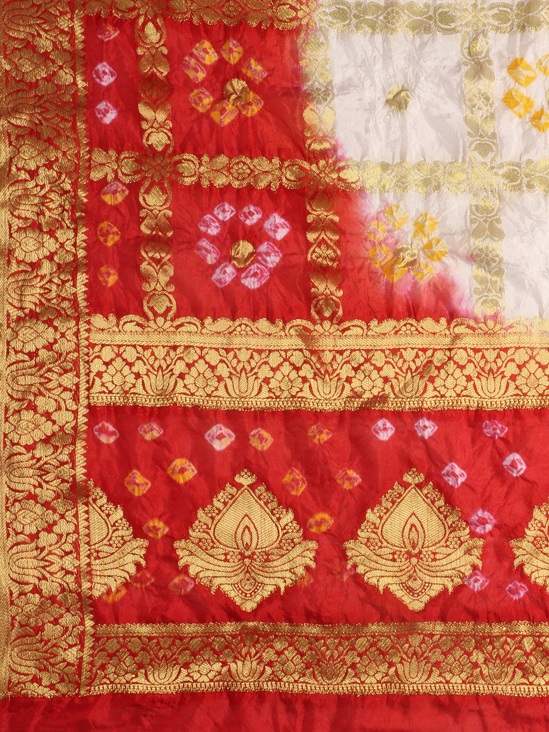 Red & White Banarasi Bandhej Gharchola Silk Dupatta freeshipping - Dupatta Bazaar