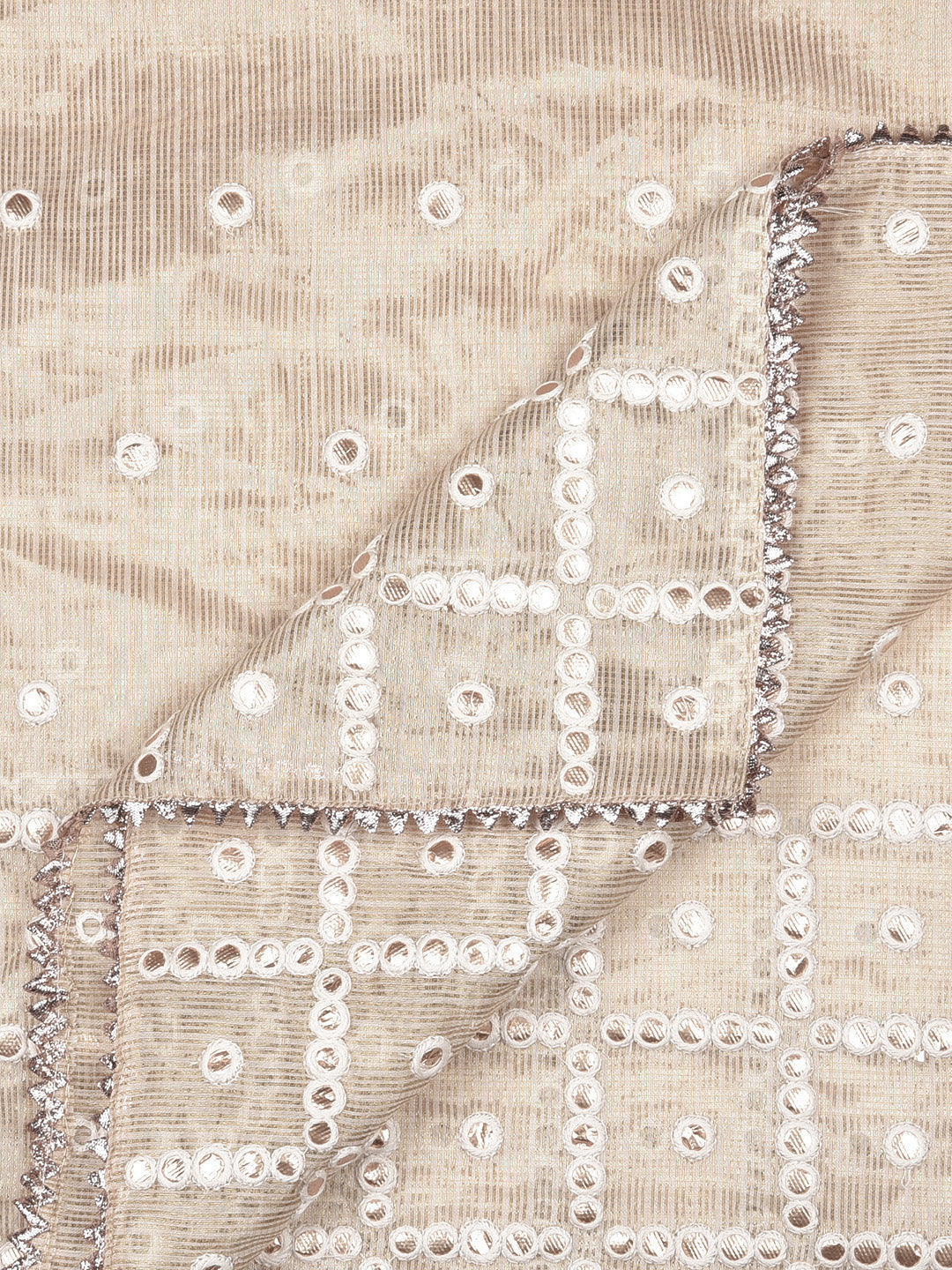 Dupatta Bazaar Woman's Gold Tissue Silk Dupatta embellished with mirror work. - Dupatta Bazaar