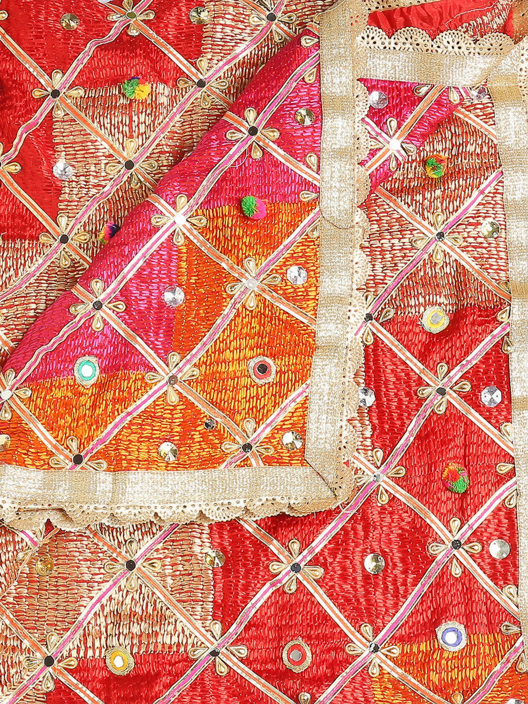 Multicoloured Embellished Phulkari Chiffon Dupatta freeshipping - Dupatta Bazaar