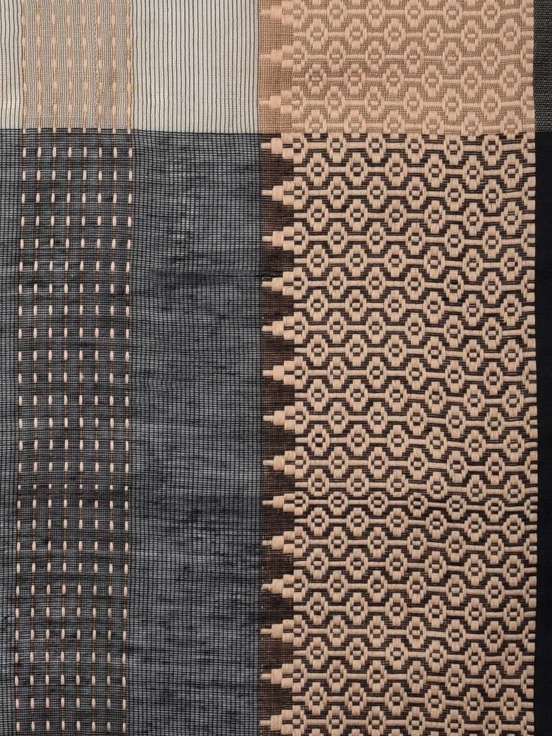 Woven Black & Beige Striped Cotton Chanderi Dupatta freeshipping - Dupatta Bazaar