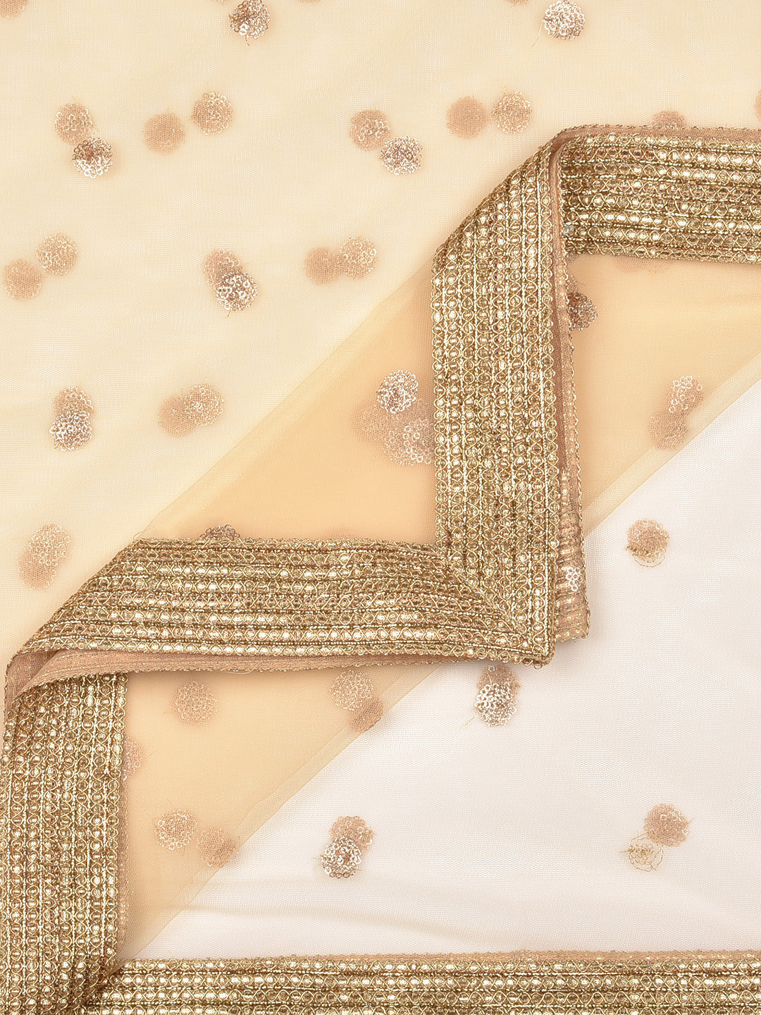 Dupatta Bazaar Woman's Gold Net Dupatta with Embroidered Motifs. - Dupatta Bazaar