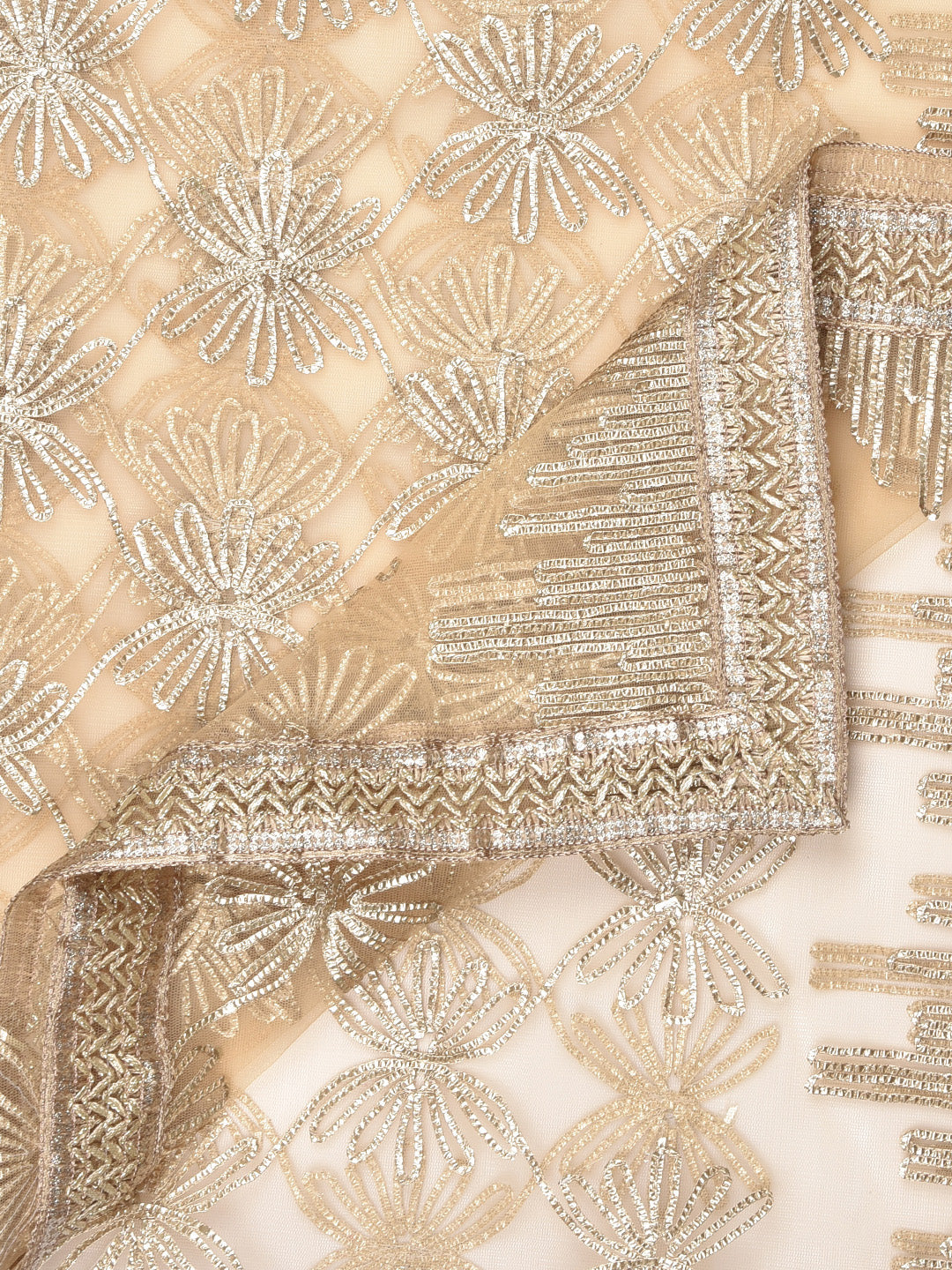 Dupatta Bazaar Woman's Gold Net Dupatta with Gotta Work. - Dupatta Bazaar