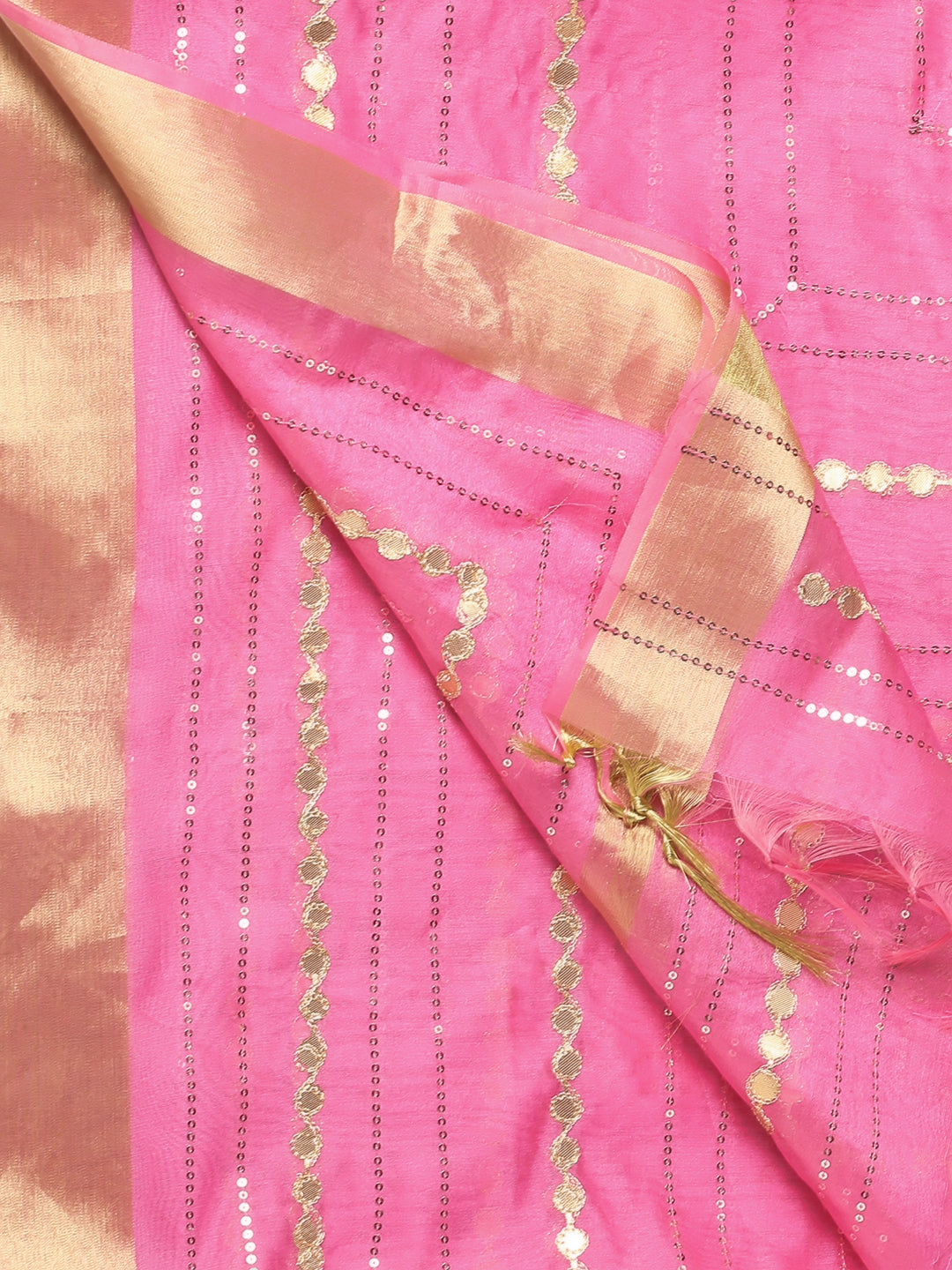Baby Pink Chanderi Silk Dupatta with Sequins & Gotta Patti freeshipping - Dupatta Bazaar