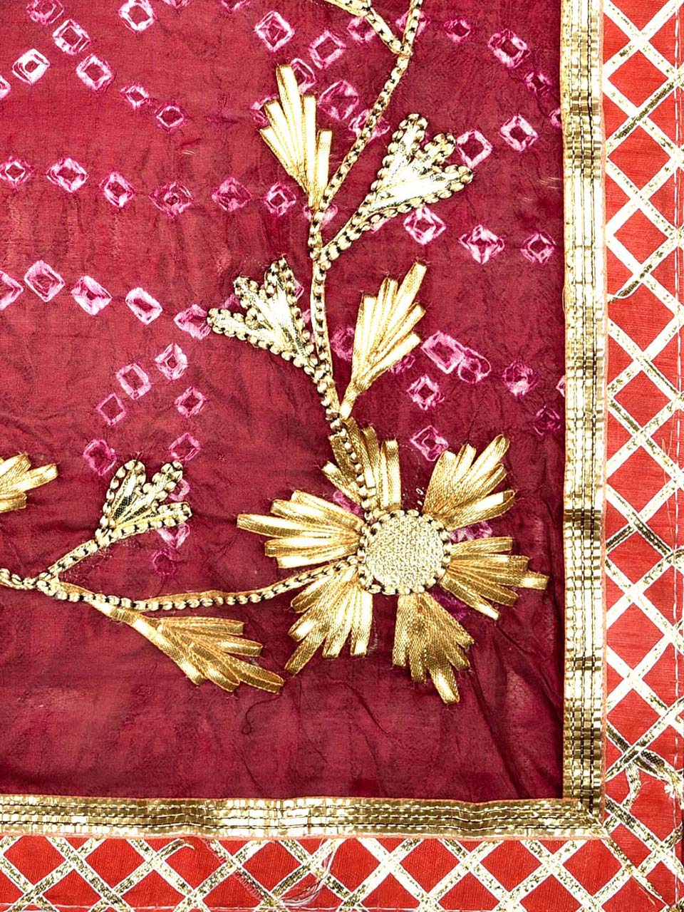 Maroon Bandhini Dupatta with Gotta Patti Work. freeshipping - Dupatta Bazaar