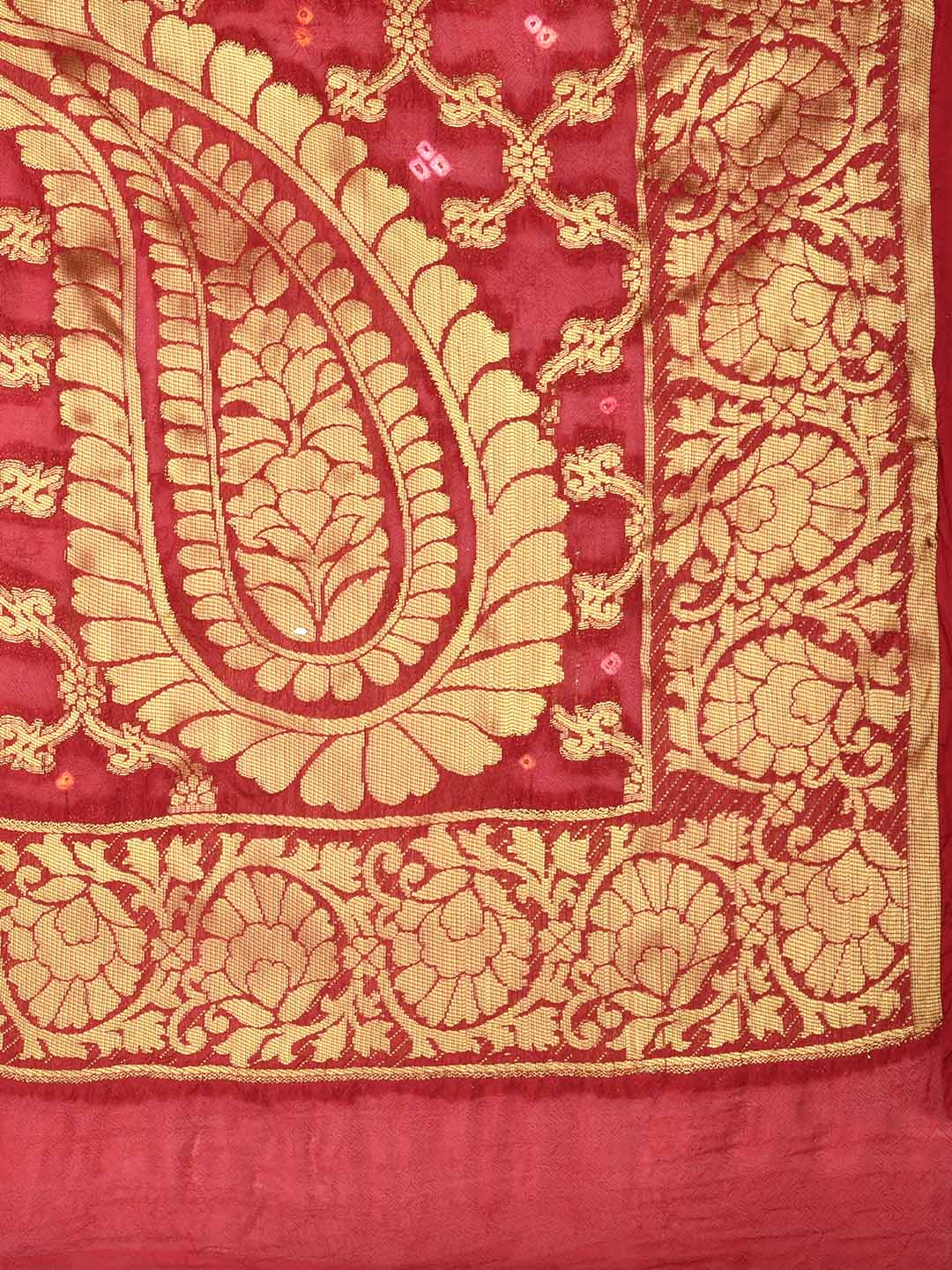 Red & Beige Banarasi Bandhej Gharchola Silk Dupatta freeshipping - Dupatta Bazaar