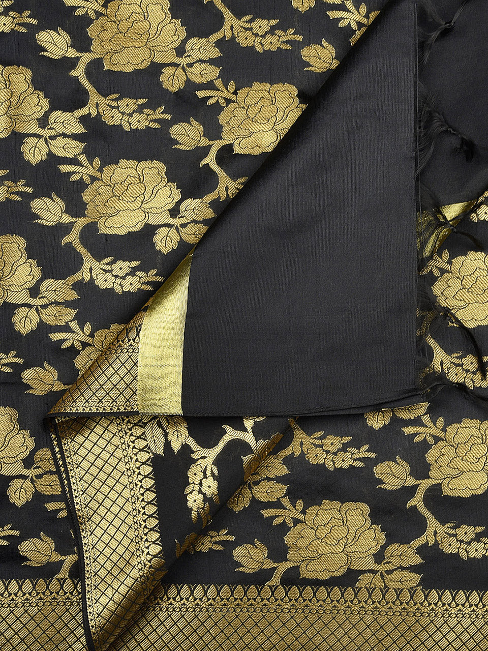 Banarasi Black Silk Dupatta with Floral Jaal freeshipping - Dupatta Bazaar