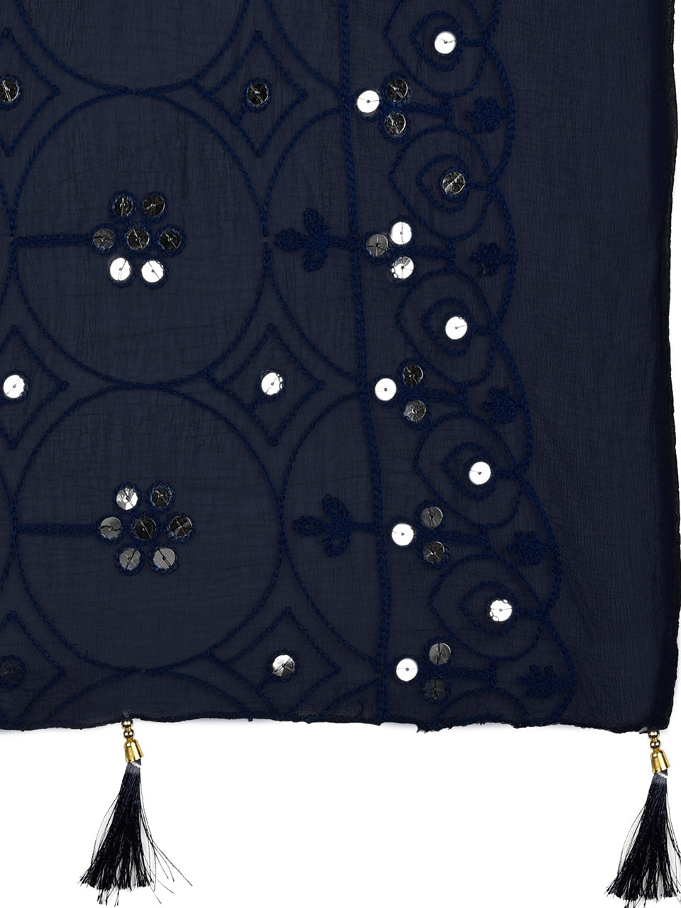 Embroidered Navy Blue Chiffon Dupatta freeshipping - Dupatta Bazaar