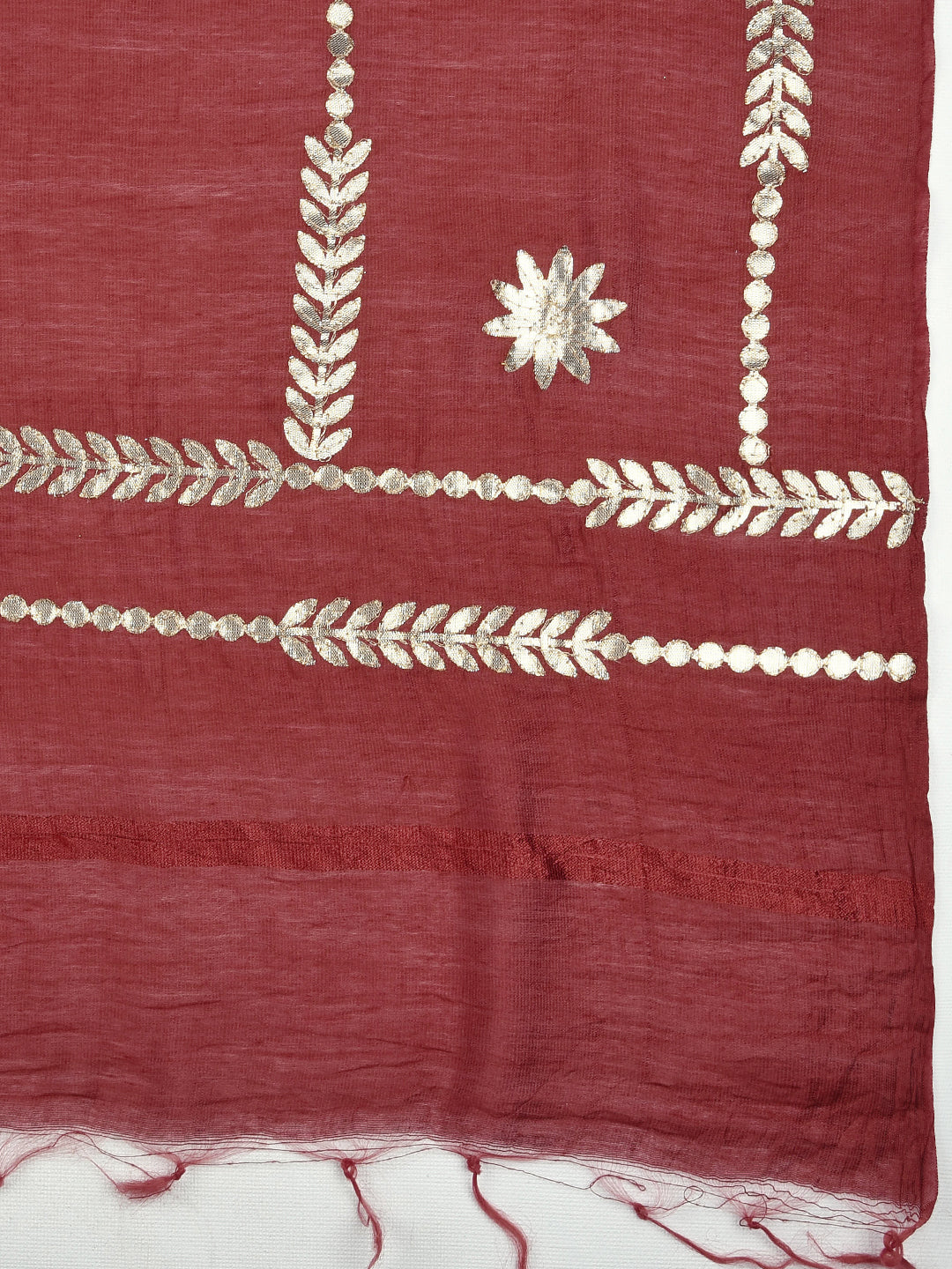 Dupatta Bazaar Woman's Maroon Cotton Silk Dupatta with Gotta Patti Work. - Dupatta Bazaar