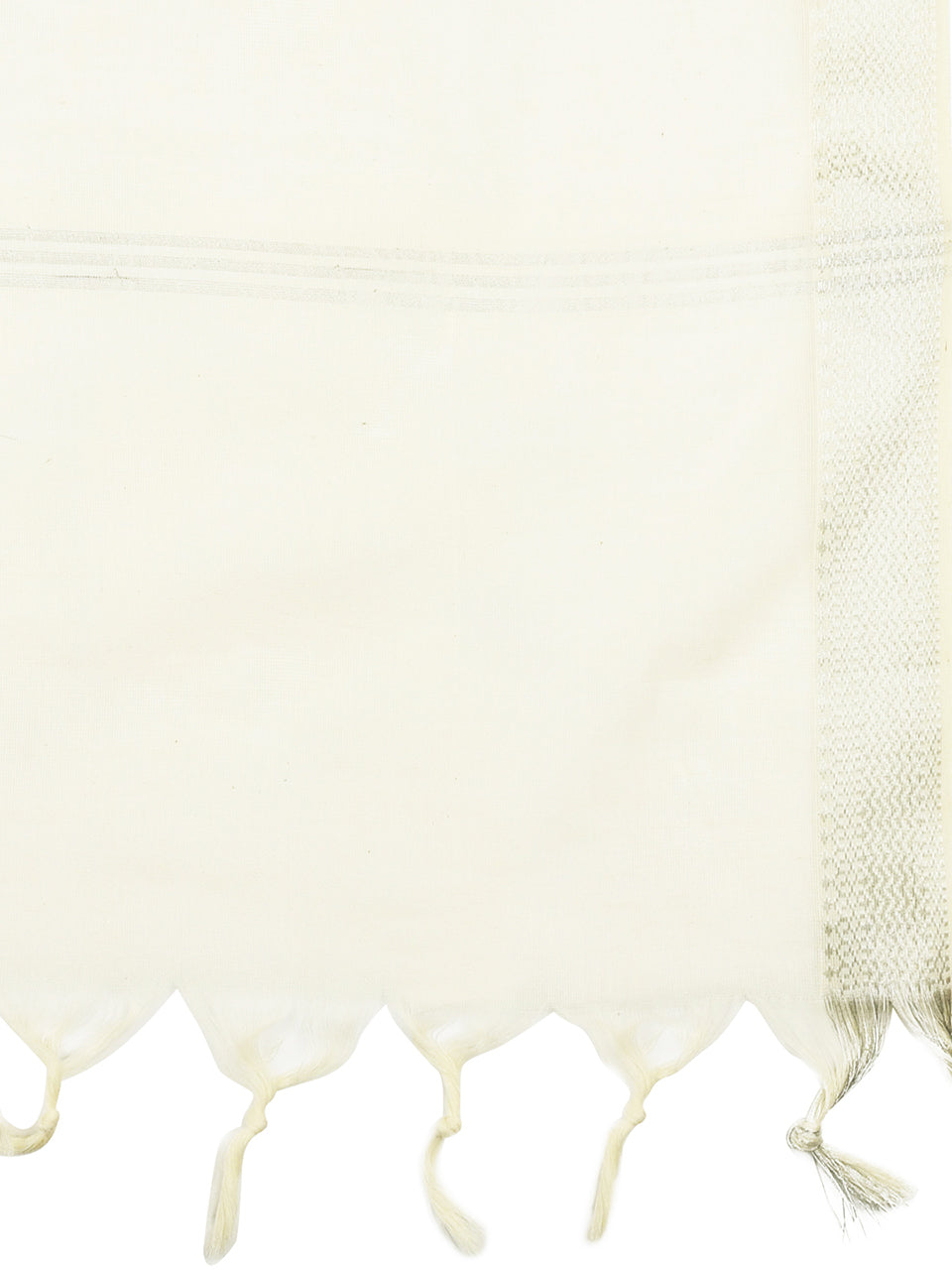 Mangalgiri Cream Cotton Dupatta with Silver border freeshipping - Dupatta Bazaar