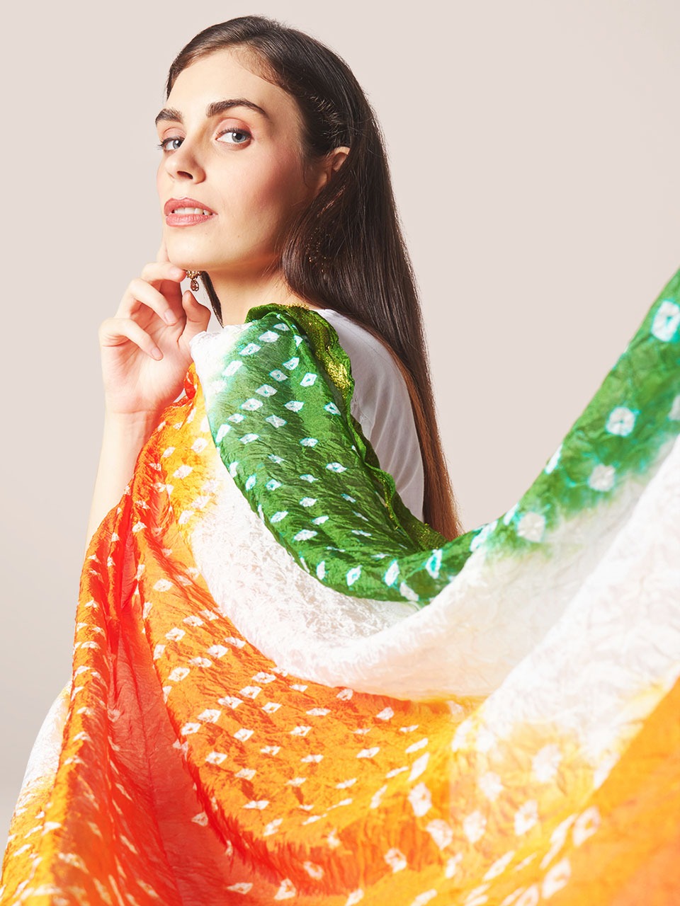 Tri Colour Tiranga Bandhini Silk Dupatta Stole 2meters(Independence Day/Republic Day) freeshipping - Dupatta Bazaar