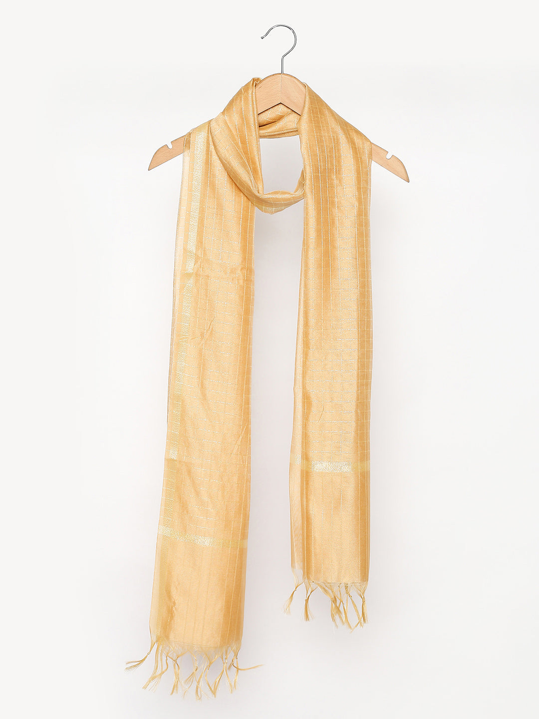 Men's Beige Checkered Cotton Silk Dupatta. freeshipping - Dupatta Bazaar