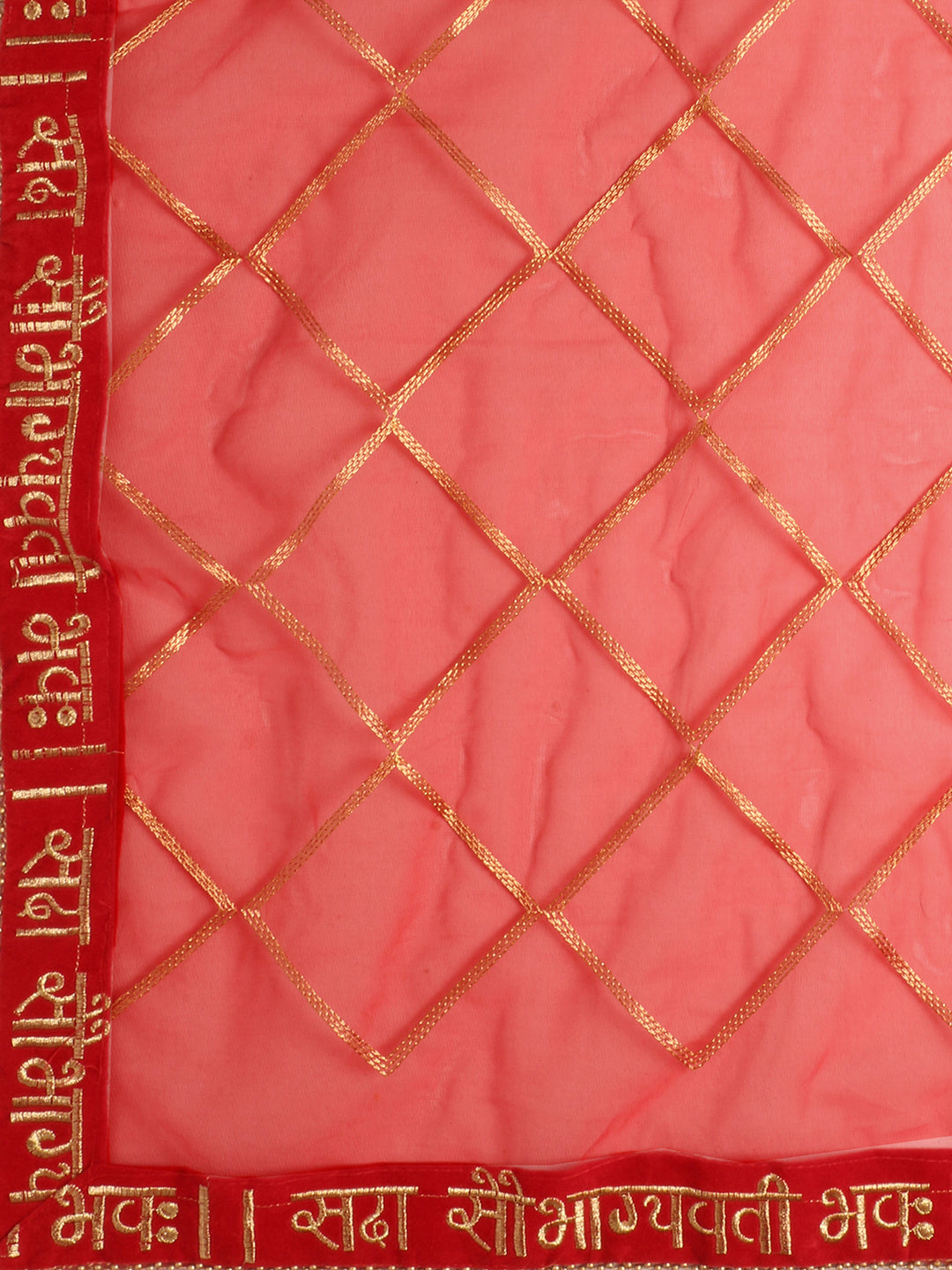 Red Bridal Sada Saubhagyavati Bhav Organza Dupatta freeshipping - Dupatta Bazaar