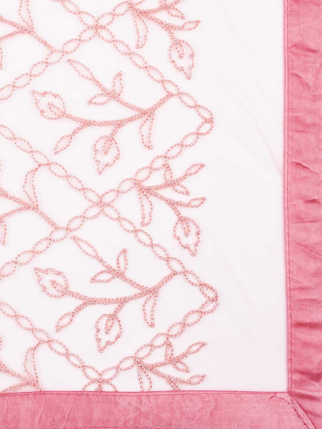 Women's Rose Pink Embellished Net Dupatta freeshipping - Dupatta Bazaar