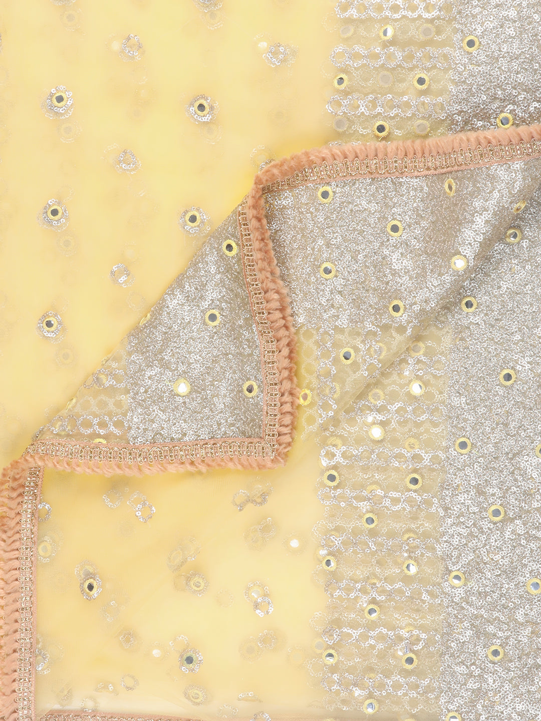 Yellow Net Dupatta with Sequins & Mirror Workwork freeshipping - Dupatta Bazaar