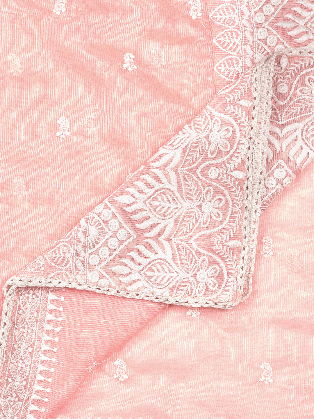 Dupatta Bazaar Woman's Embroidered Peach Super Net Dupatta. - Dupatta Bazaar