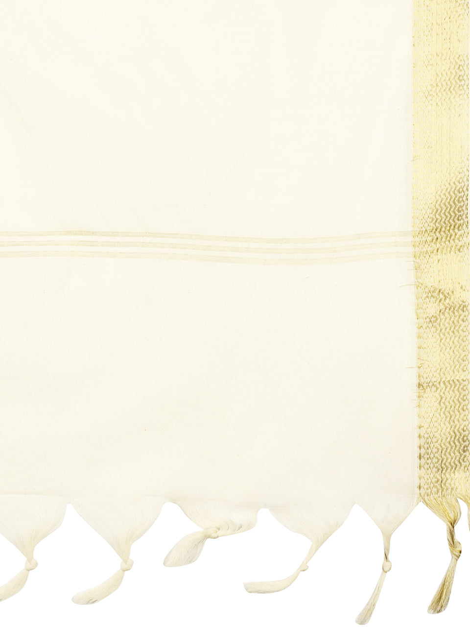 Mangalgiri Cream Cotton Dupatta with Golden border freeshipping - Dupatta Bazaar