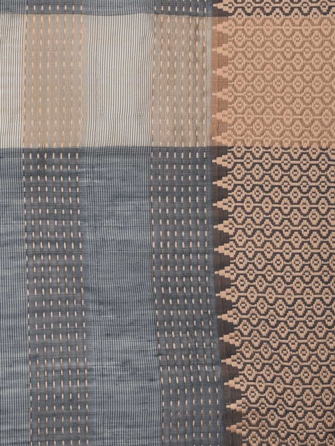 Woven Brown & Biege Striped Cotton Chanderi Dupatta freeshipping - Dupatta Bazaar