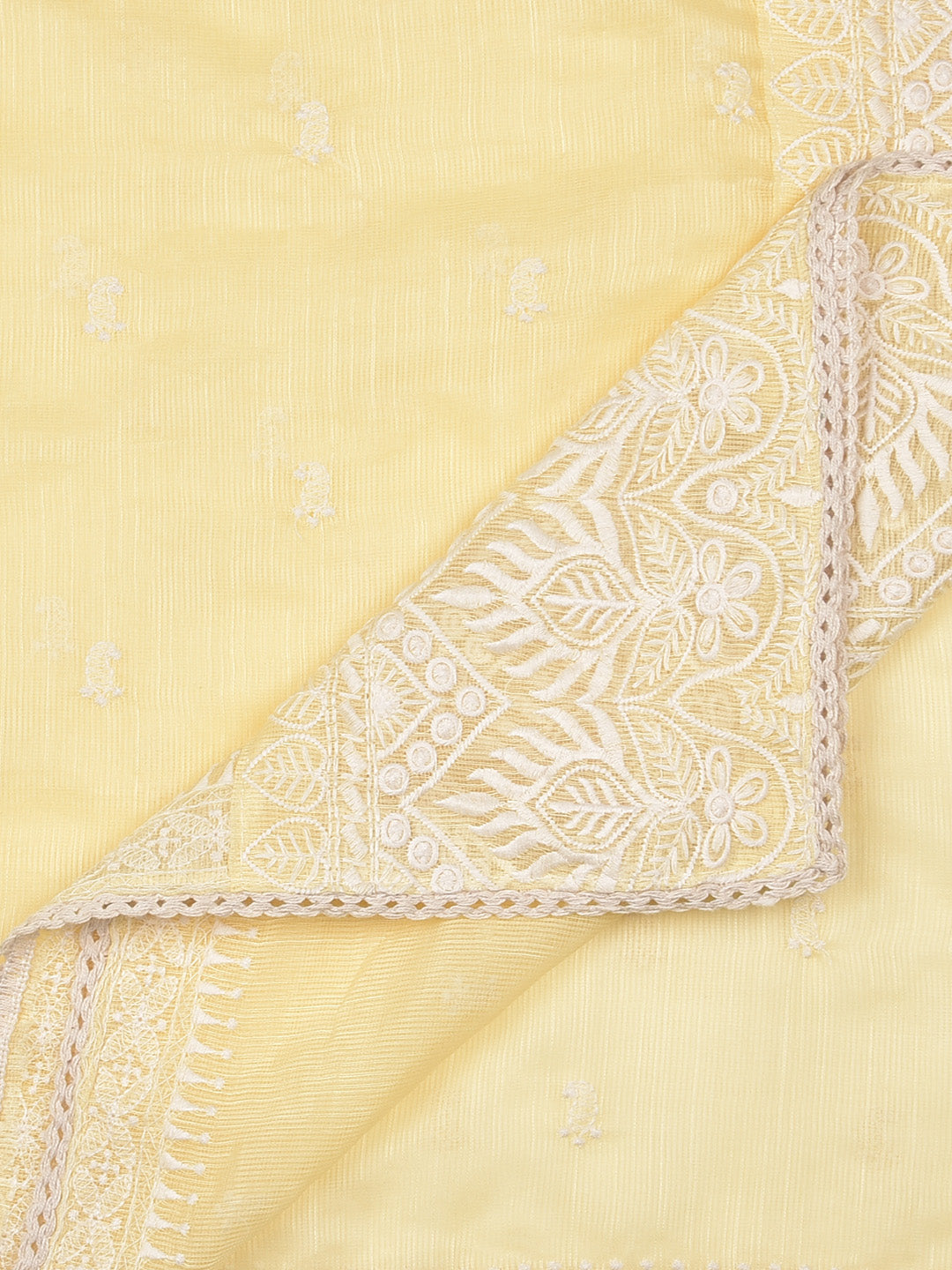 Dupatta Bazaar Woman's Embroidered Light Yellow Super Net Dupatta. - Dupatta Bazaar