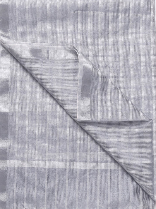 Checkered Silver Grey Blended Silk Dupatta freeshipping - Dupatta Bazaar