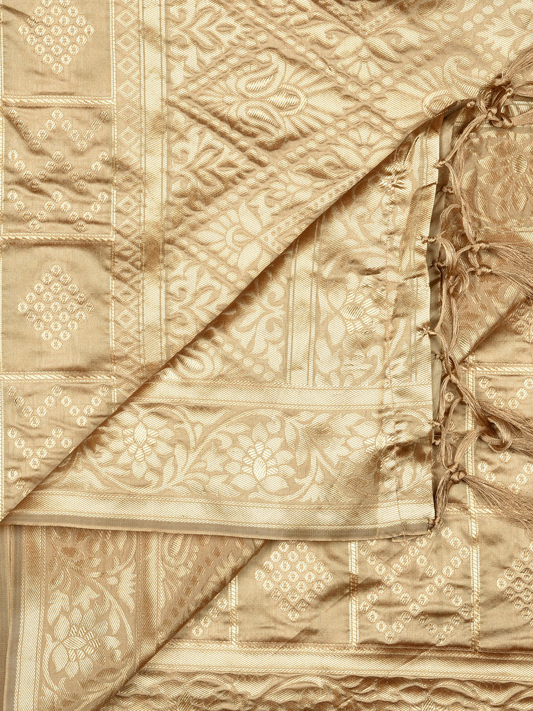 Dupatta Bazaar Woman's Gold Banarasi Silk Dupatta with Bhandej design. - Dupatta Bazaar