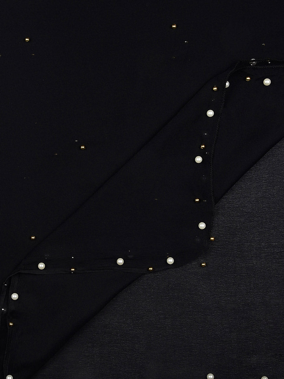 Black Chiffon Dupatta with Pearls & Beads freeshipping - Dupatta Bazaar