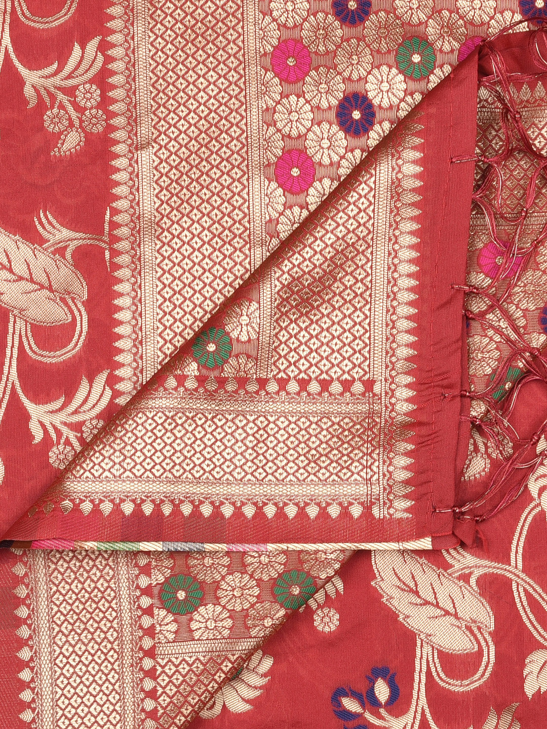 Dupatta Bazaar Woman's Red Banarasi Silk Dupatta with floral Jaal - Dupatta Bazaar
