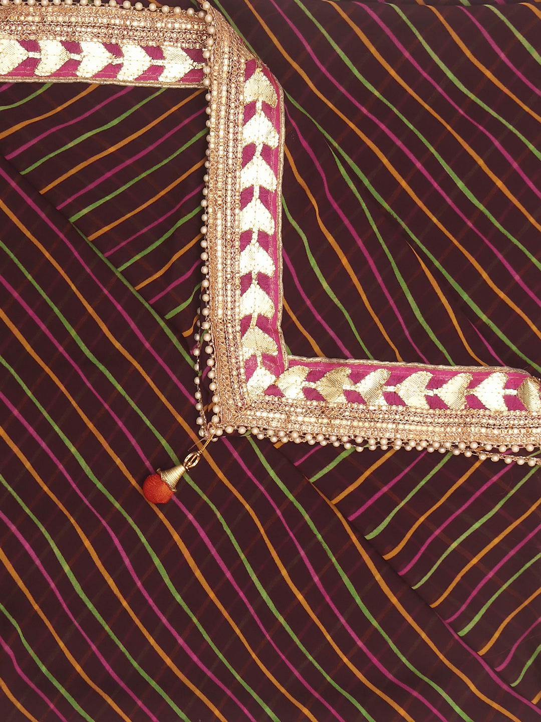 Georgette dupatta with Multi Colour Stripes  and Gotta Patti border freeshipping - Dupatta Bazaar