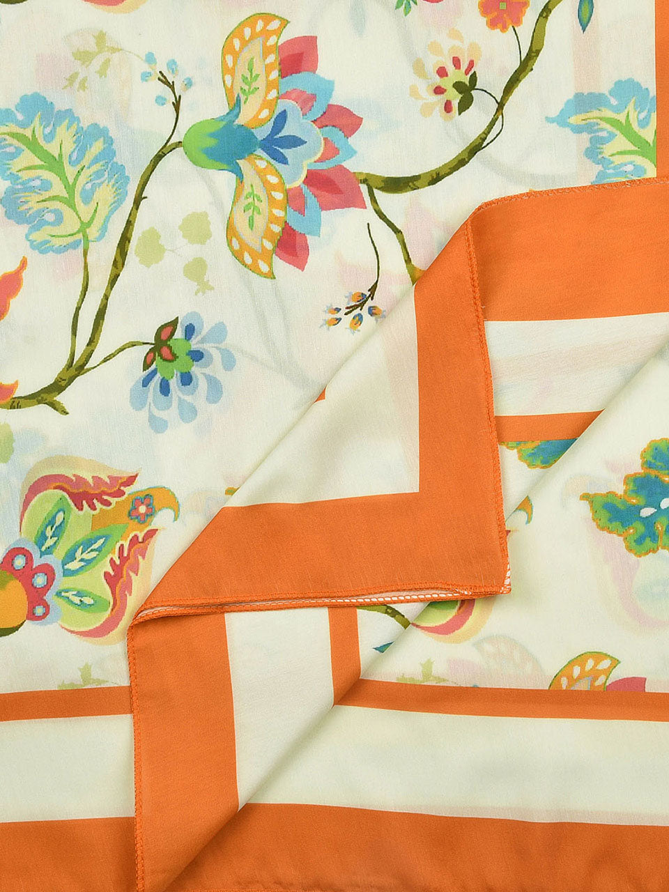 Printed Cream & Multicoloured Silk Dupatta freeshipping - Dupatta Bazaar