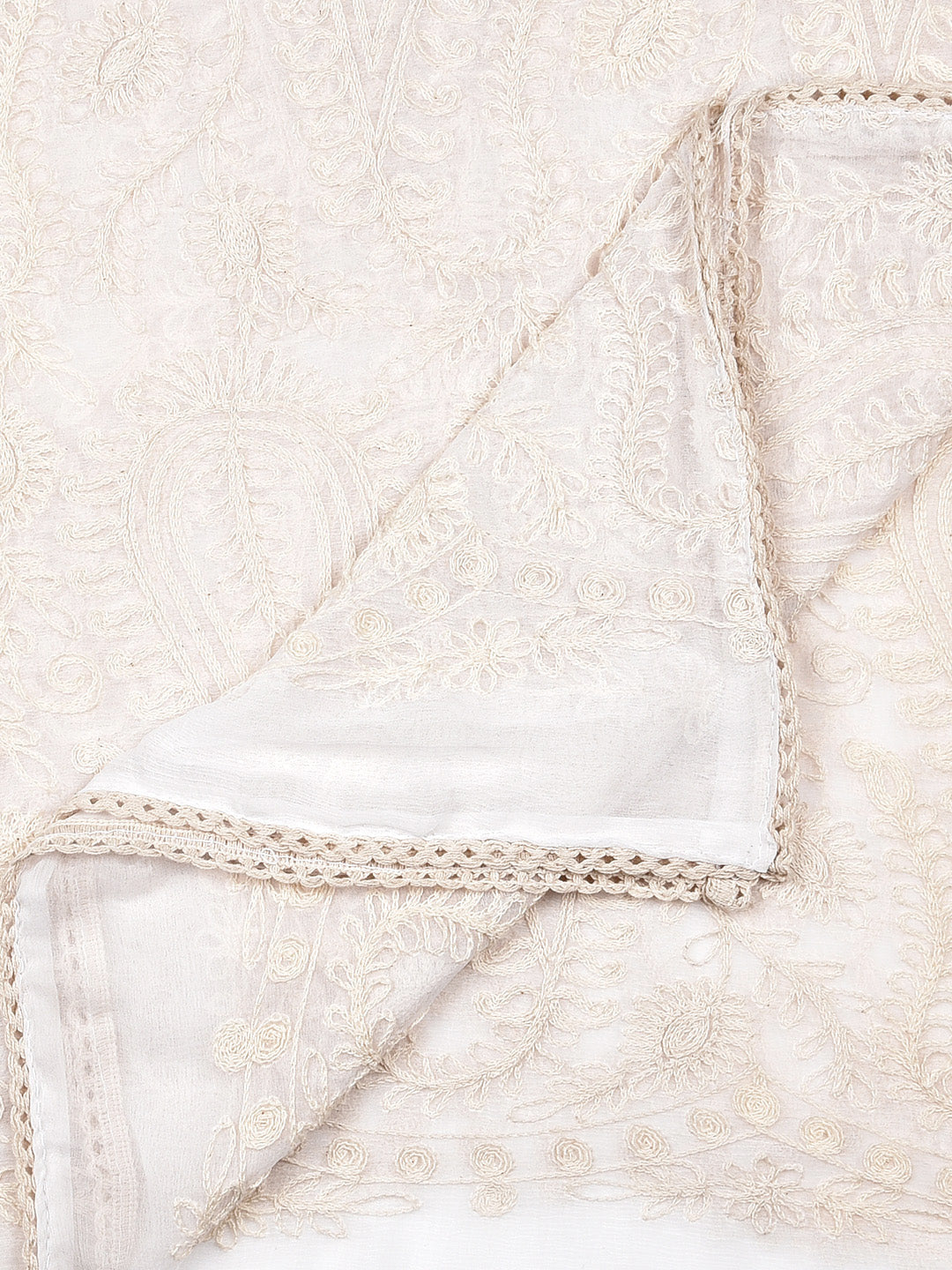 Dupatta Bazaar Woman's Embroidered White Chiffon Dupatta - Dupatta Bazaar