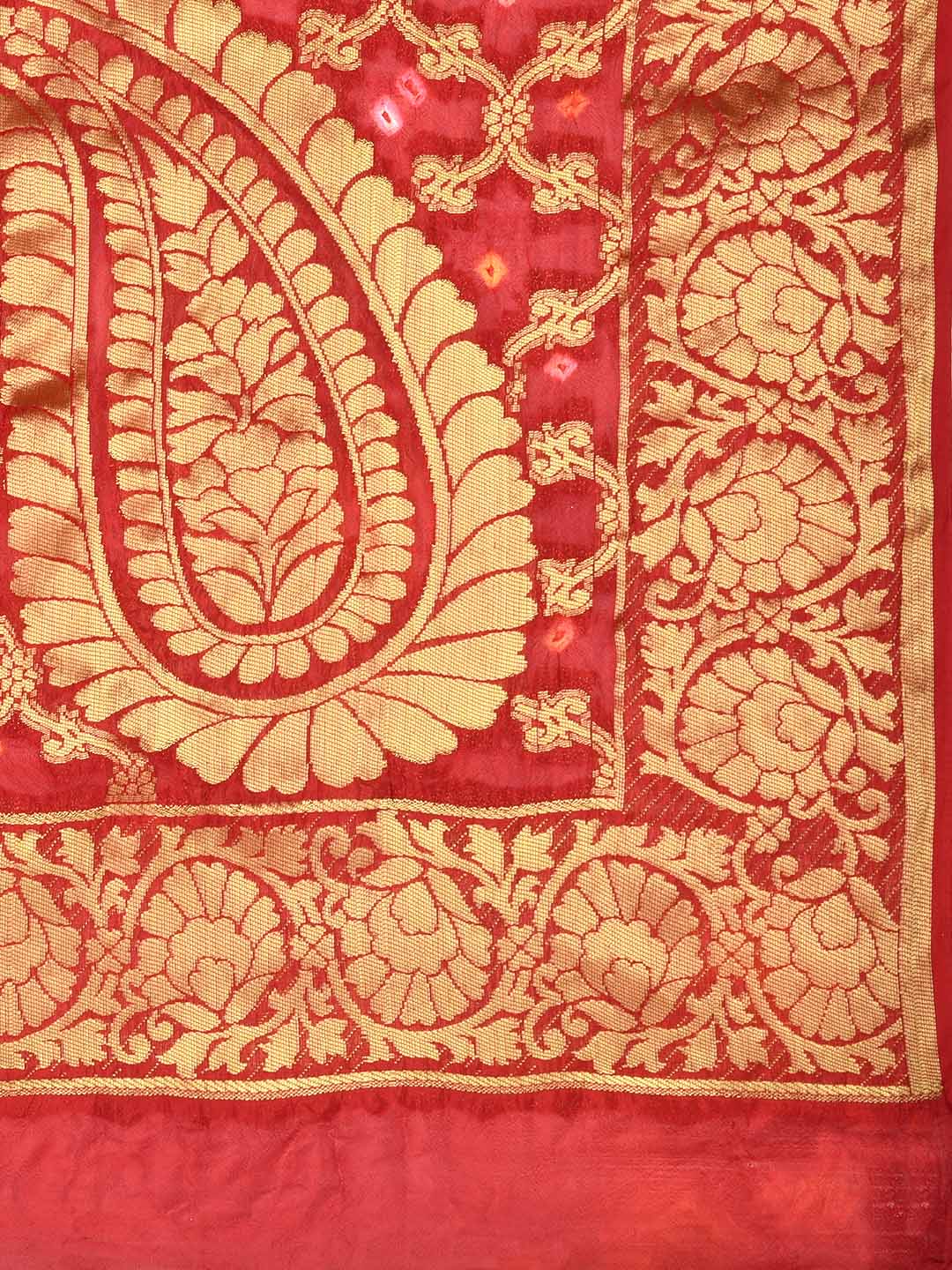 Red & Yellow Banarasi Bandhej Gharchola Silk Dupatta freeshipping - Dupatta Bazaar