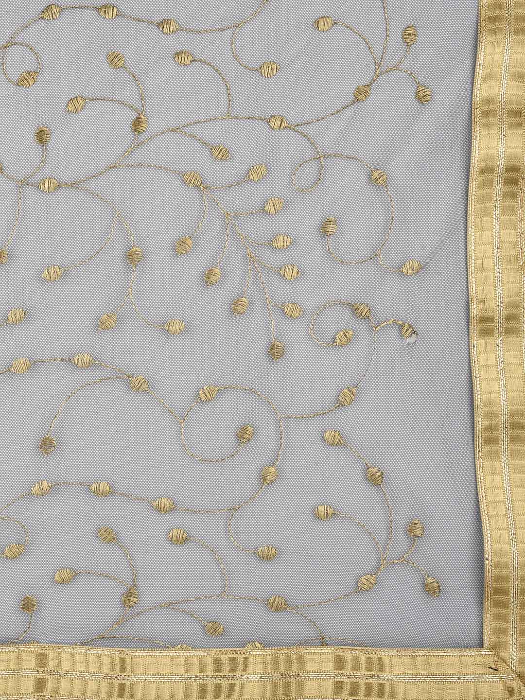 Black & Gold Embroidered Net Dupatta freeshipping - Dupatta Bazaar