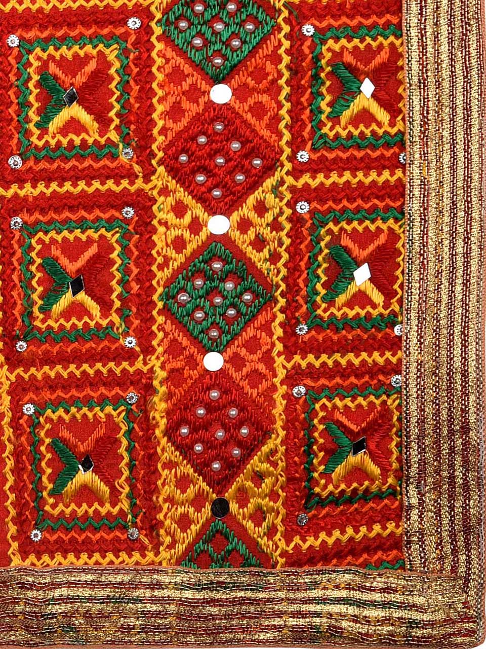 Phulkari Red & Multicoloured Pure Chinon Dupatta freeshipping - Dupatta Bazaar