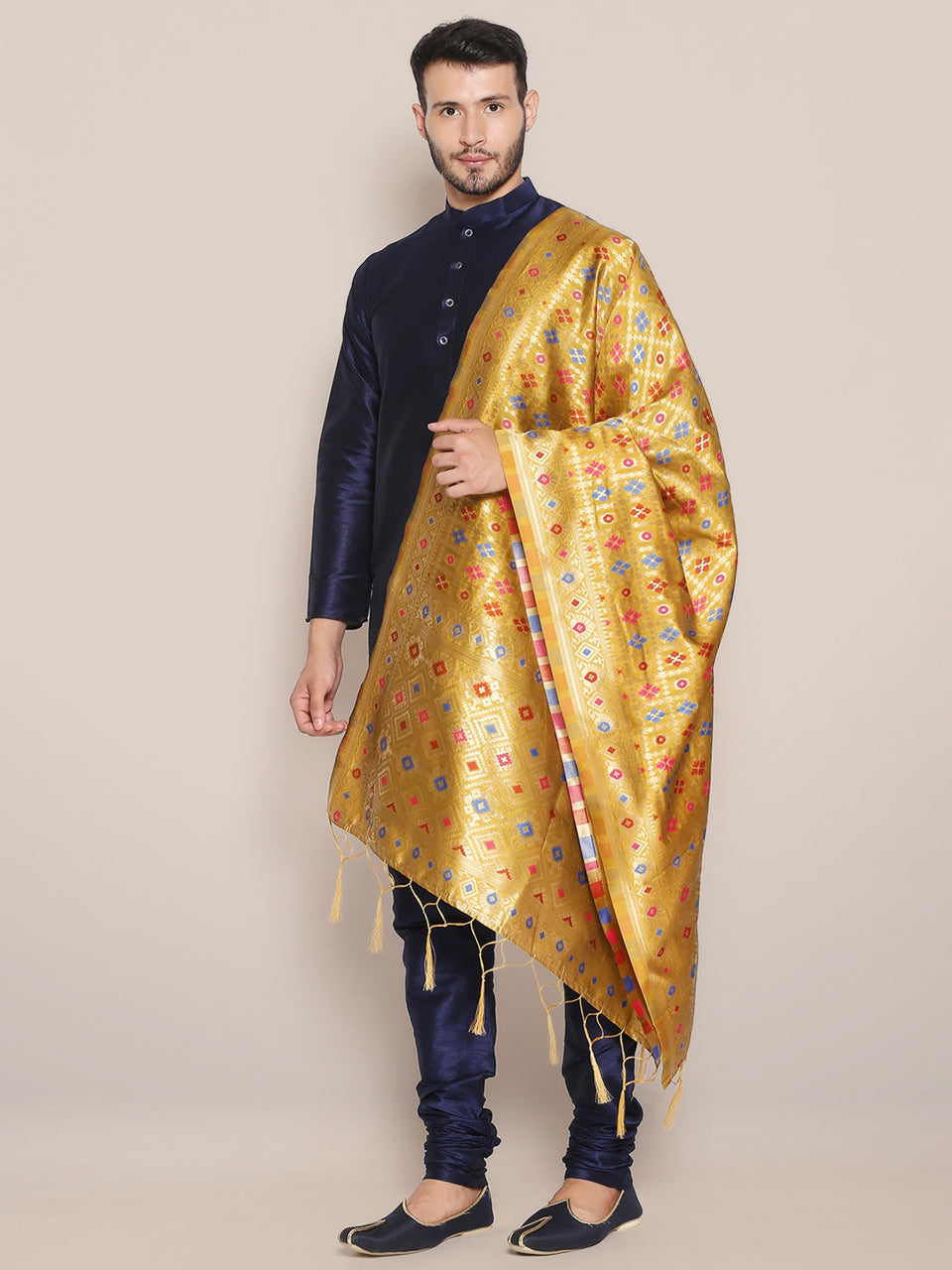Men's Gold Banarasi Silk Dupatta. freeshipping - Dupatta Bazaar