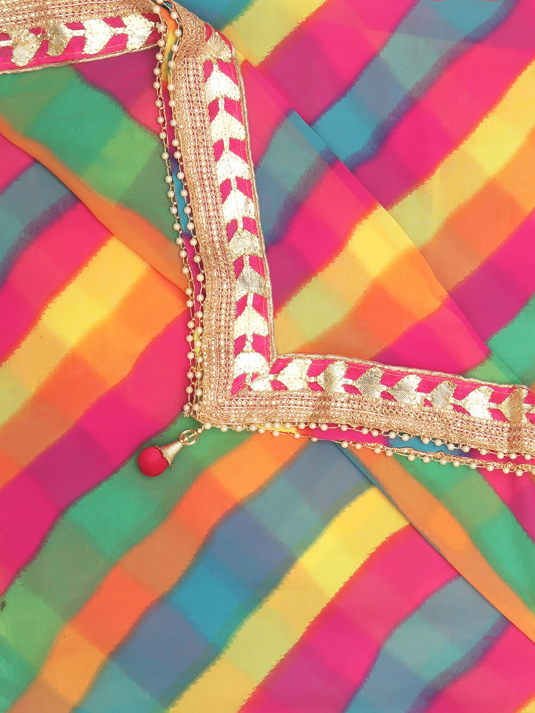 Georgette dupatta with Multi Colour Stripes and Gotta Patti border freeshipping - Dupatta Bazaar
