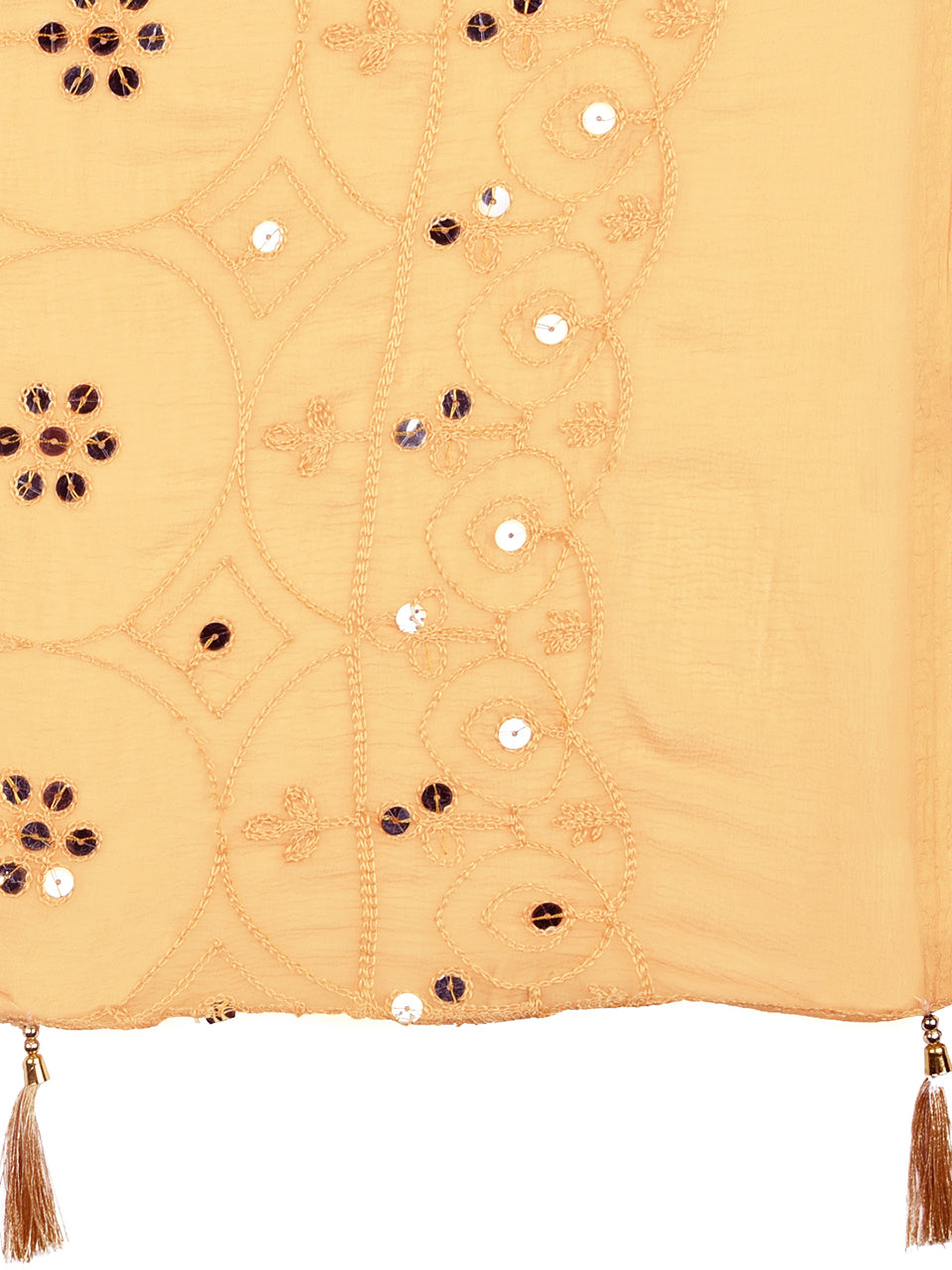 Embroidered Beige Chiffon Dupatta freeshipping - Dupatta Bazaar