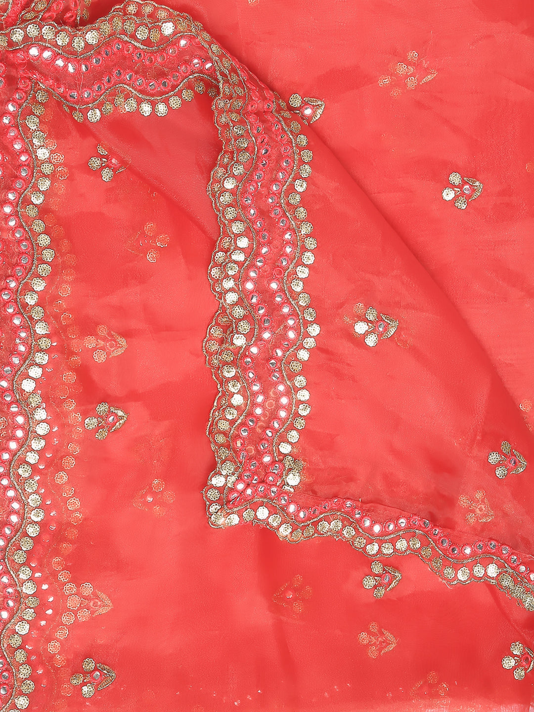 Embroidered Red Glass Tissue Dupatta with Mirror Work freeshipping - Dupatta Bazaar