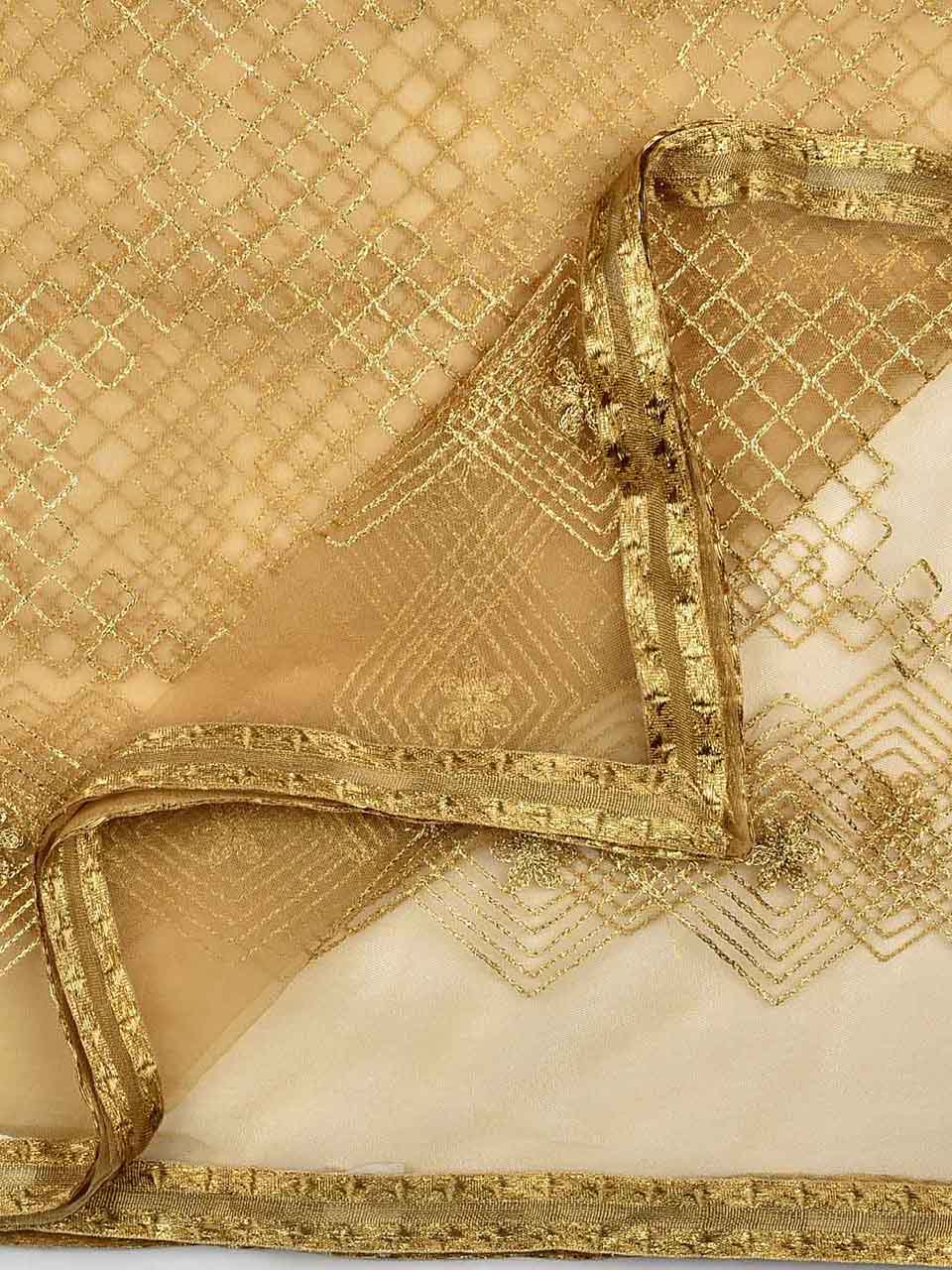Embellished Gold Net Dupatta freeshipping - Dupatta Bazaar