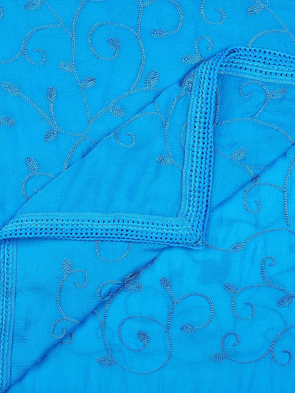 Turquoise Blue Embroidered  Chiffon Dupatta freeshipping - Dupatta Bazaar