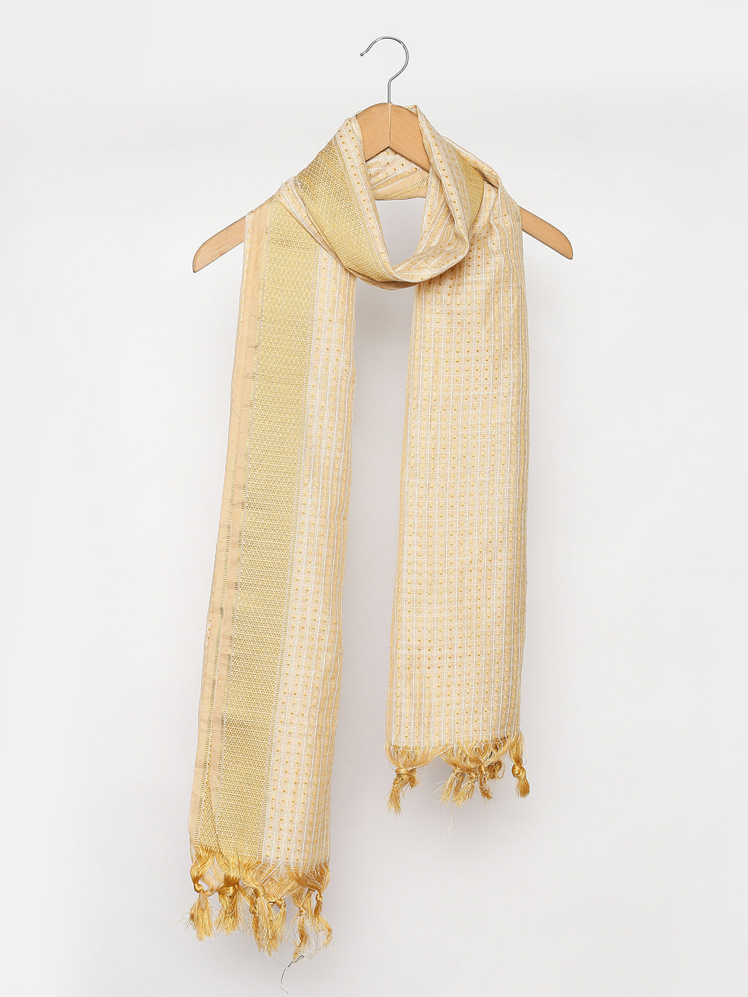 Men's Beige Woven Cotton Chanderi Dupatta. freeshipping - Dupatta Bazaar