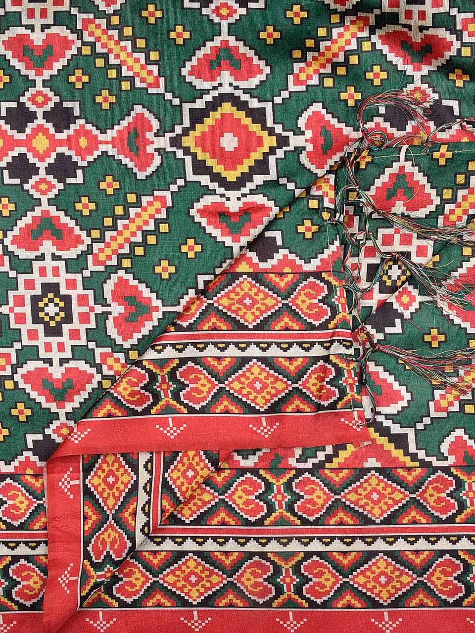Aztec Printed Green & Red Art Silk Dupatta freeshipping - Dupatta Bazaar